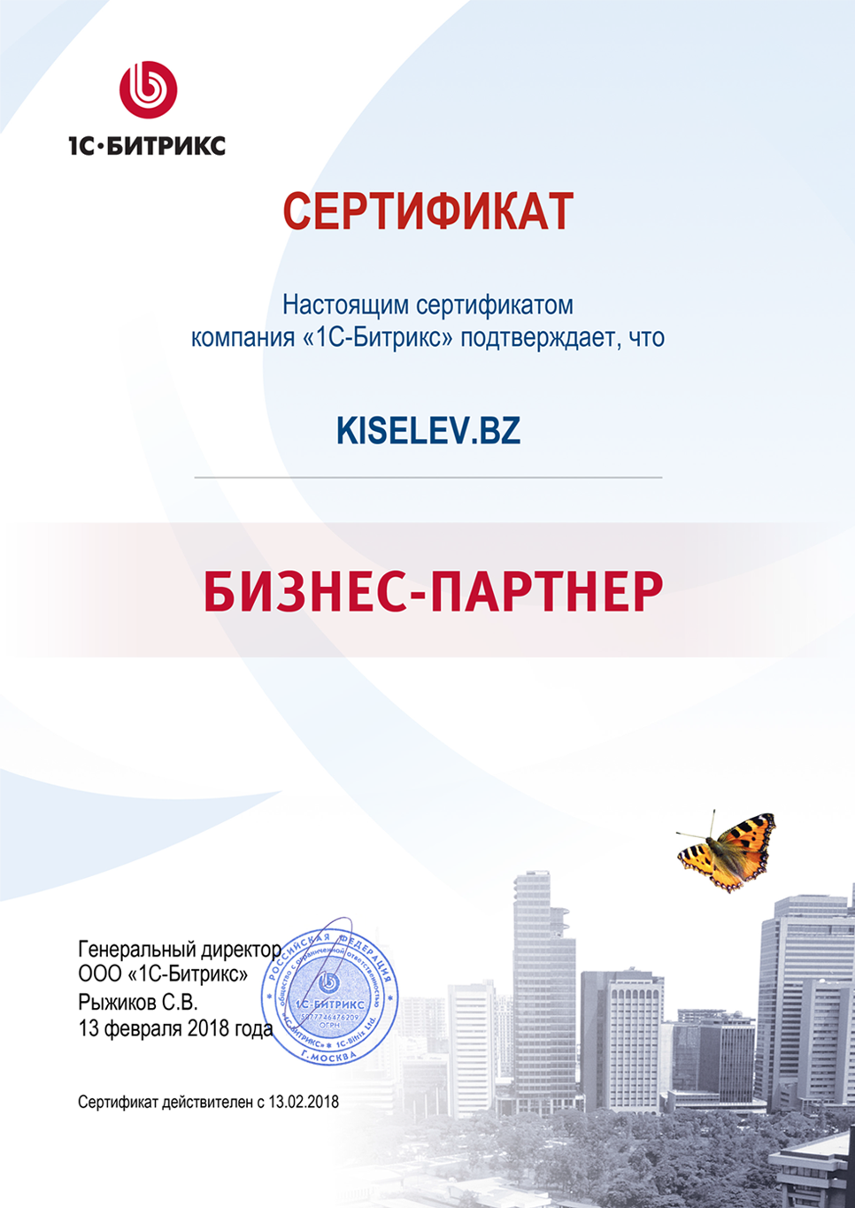 Сертификат партнёра по СРМ системам в Новоузенске